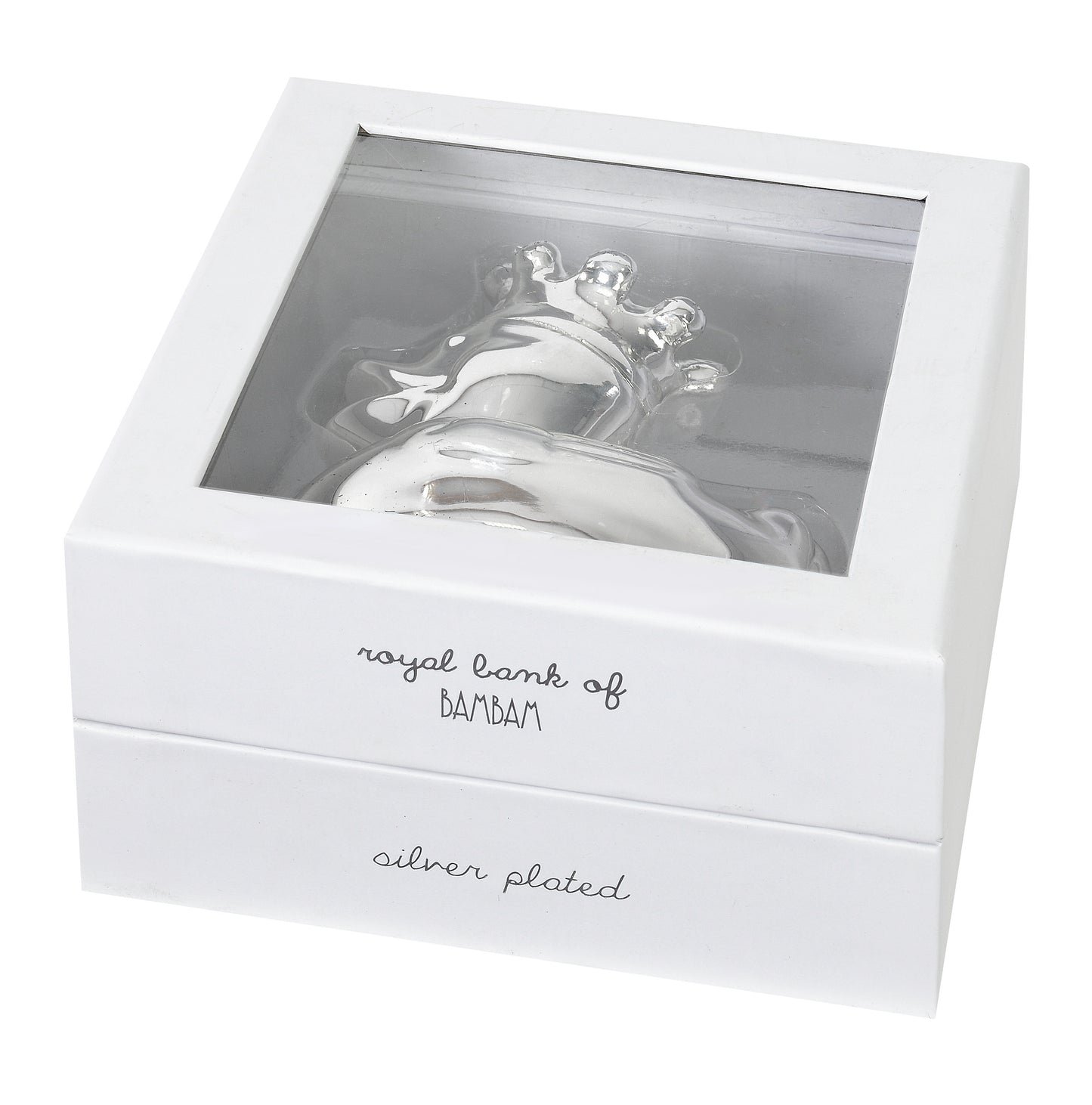 Silver-plated duck-shaped money box by Bam Bam in gift box